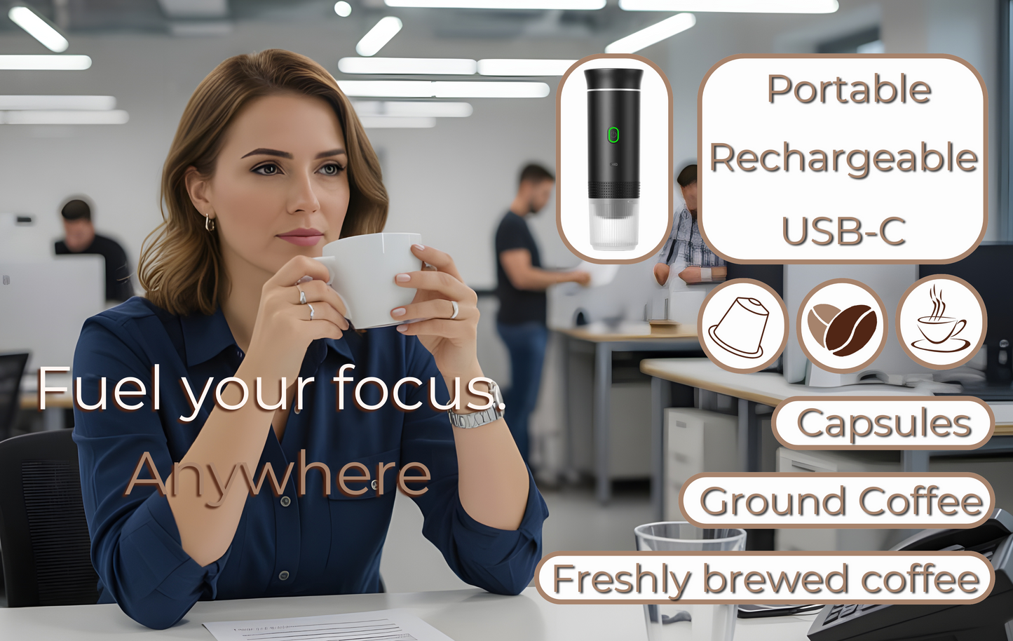 BrewMate 3-in-1 Portable Espresso Maker, Capsules & Ground Coffee